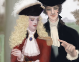18世紀風三角帽子をかぶっている二人